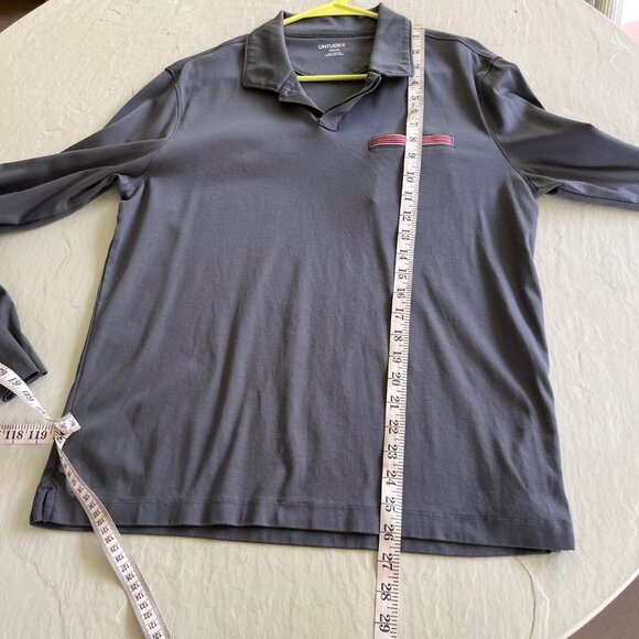 UNTUCKit Gray Damaschino Long Sleeve Contrast Pocket Polo Size M - Picture 7 of 8